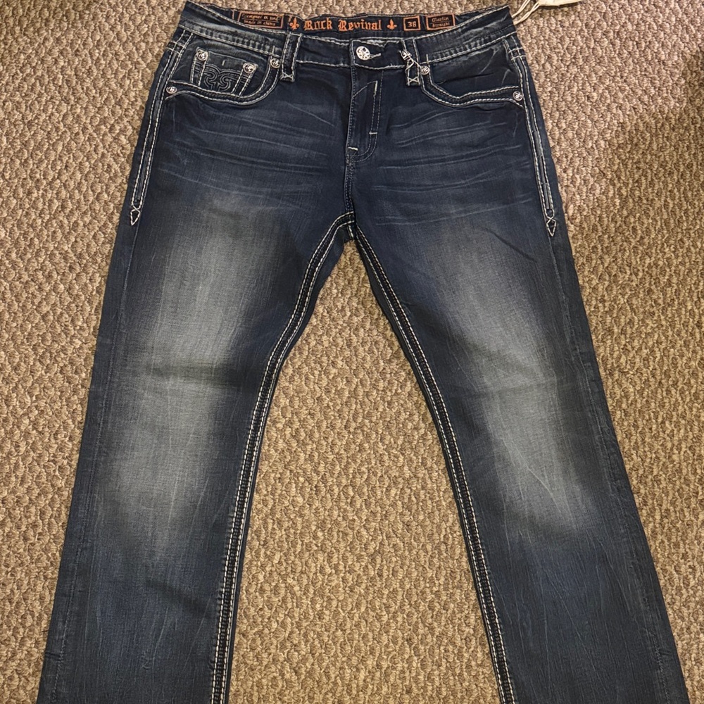 Rock Revival Marlin Straight Jeans Size: 38W/32L/18 1/2 Inseem